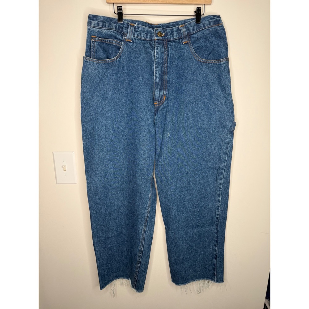 Vintage 90s Nike Air Embroidered Logo Carpenter Jeans Hip Hop 38 Denim Baggy - Picture 2 of 12